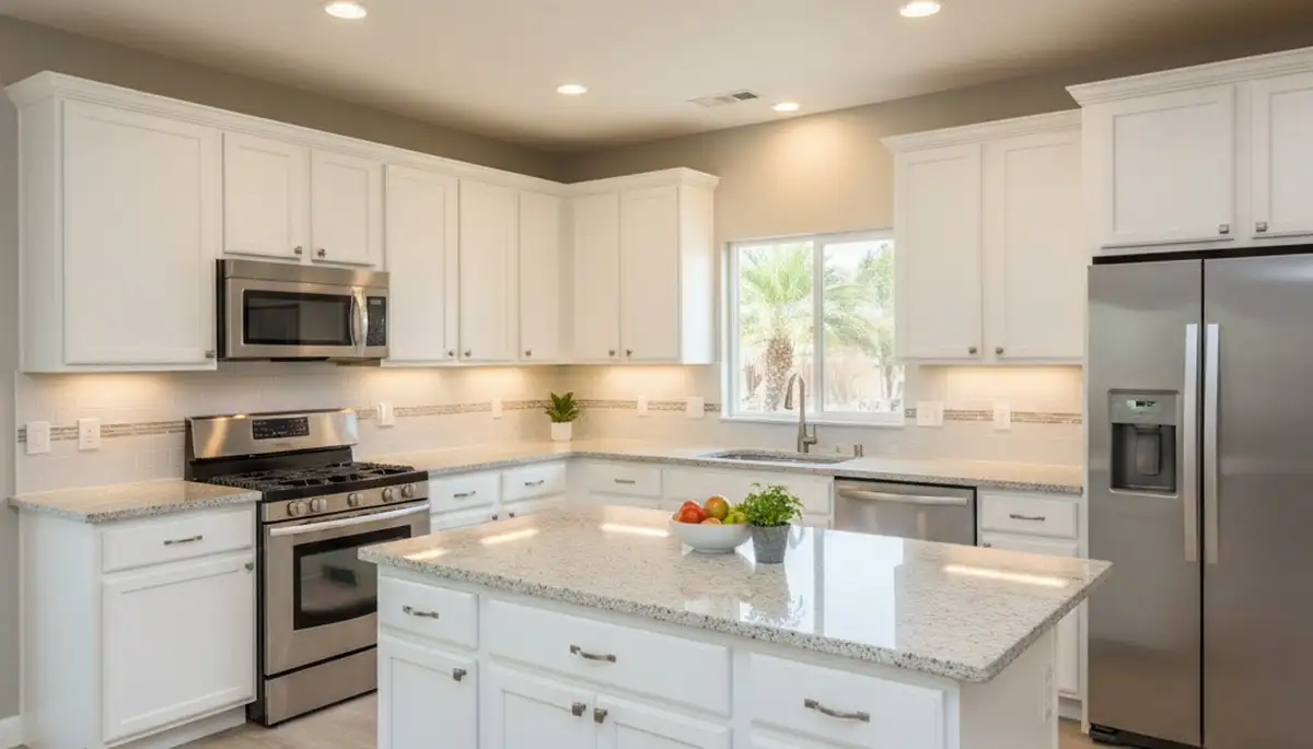 Finished kitchen cabinet refinishing by house painters in Bakersfield, CA with smooth modern finishes