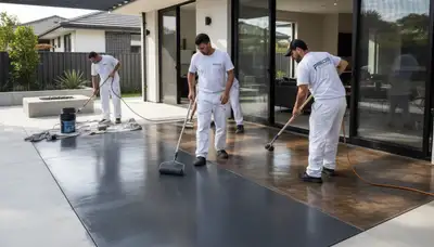Professional concrete staining on patio floor in Bakersfield, CA by local house painting experts