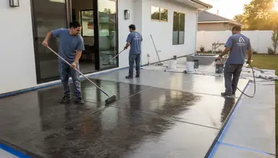 Professional concrete staining on patio floor in Bakersfield, CA by local house painting experts