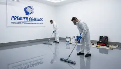Epoxy floor coating in Bakersfield CA garage with durable glossy finish by local painting experts