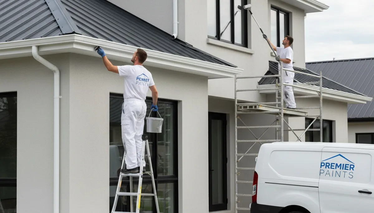 Professional gutter painting on a Bakersfield, CA home by expert local house painters