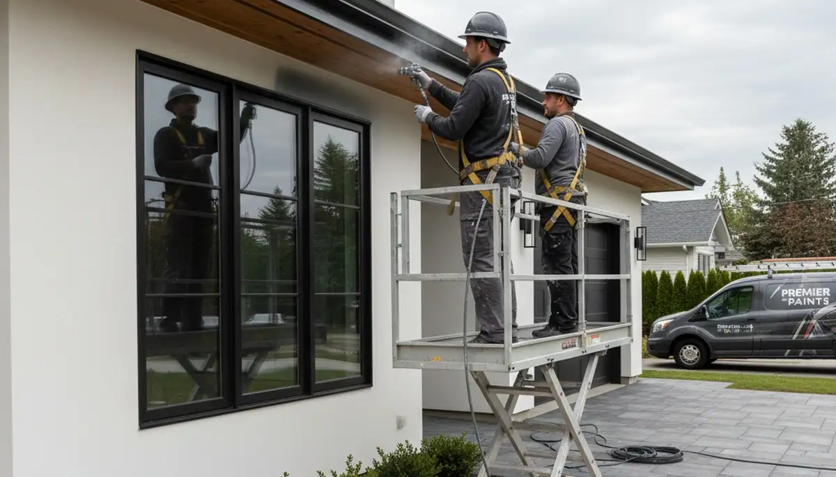 Professional gutter painting on a Bakersfield CA home by expert house painters