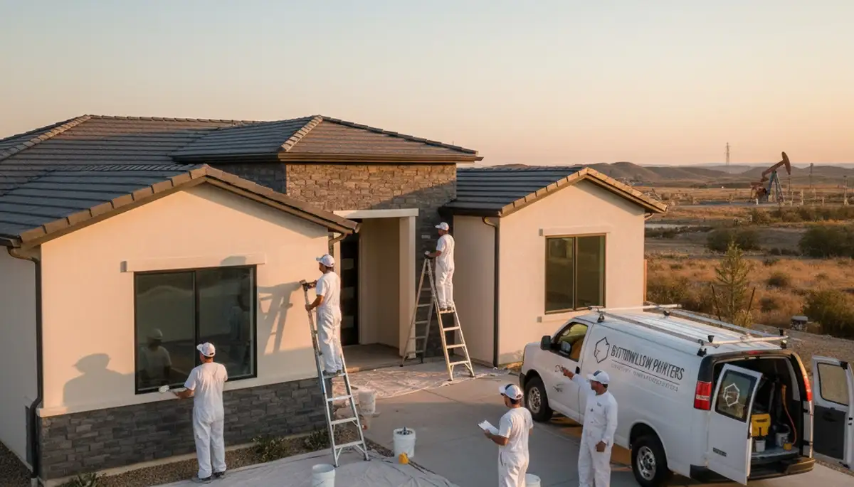 Professional house painters working on exterior home in Bakersfield, CA