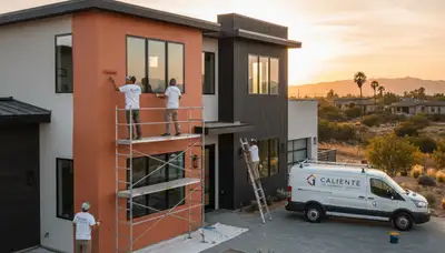 Professional house painters in Bakersfield CA applying exterior paint to a residential home
