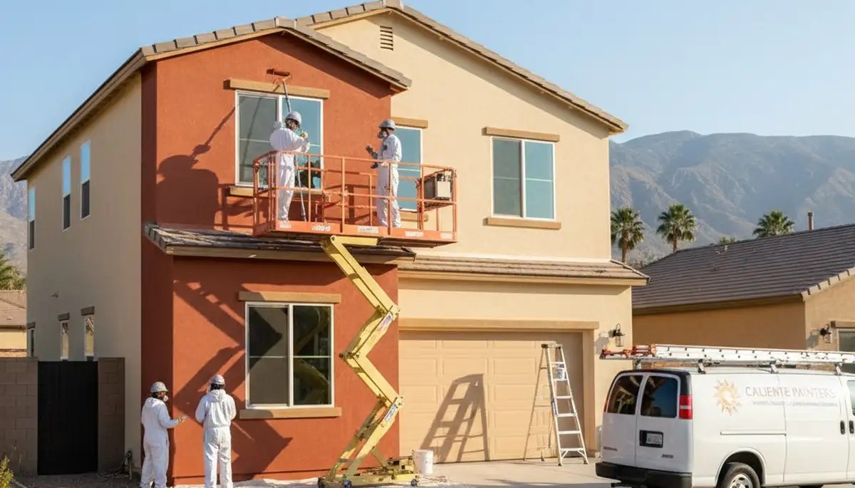 Professional house painters working on exterior home in Bakersfield, CA