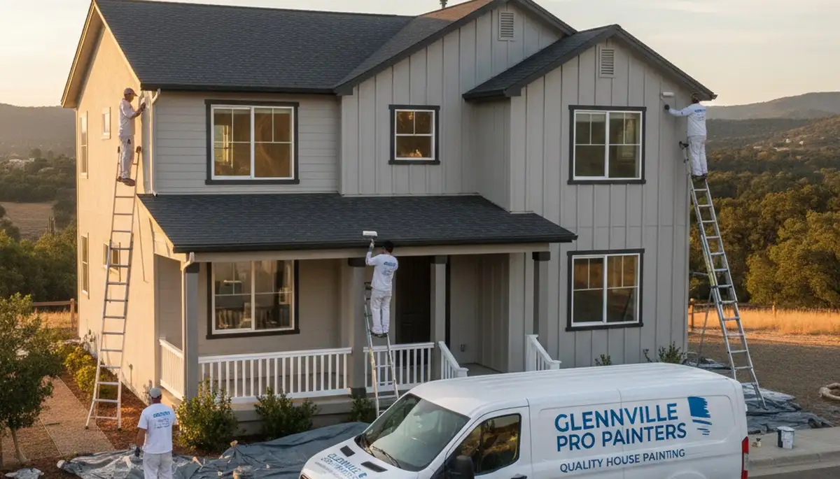 Professional house painters working on residential exterior in Bakersfield, CA
