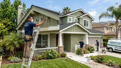 Professional house painters working on residential exterior in Bakersfield, CA