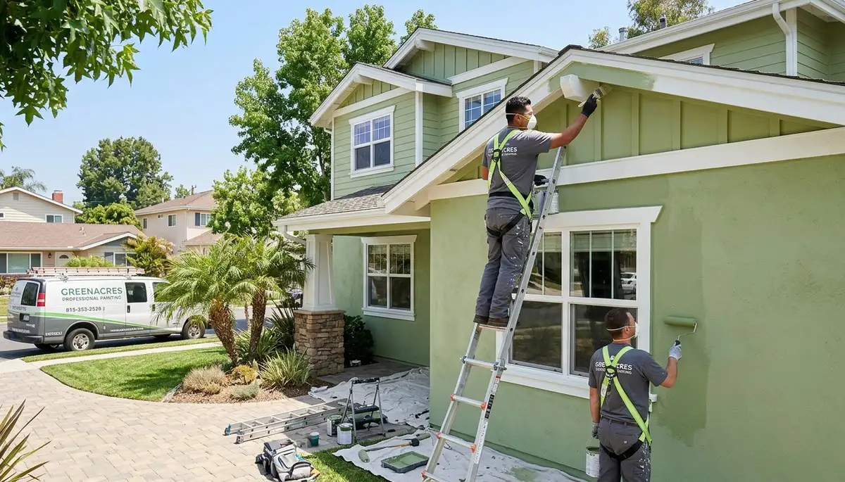 Professional house painters working on residential exterior in Bakersfield, CA