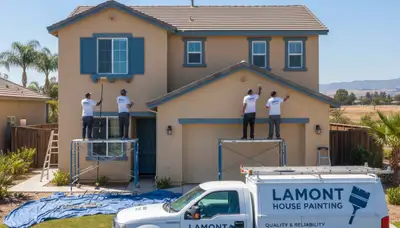Professional house painter working on residential exterior in Bakersfield, CA