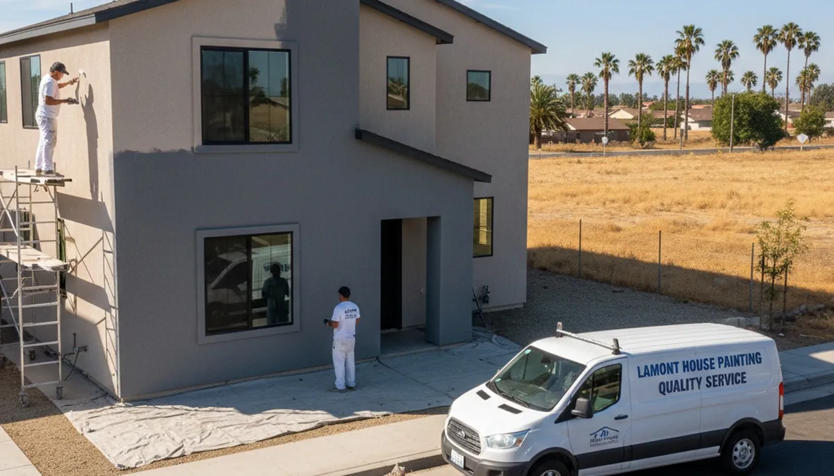 Professional house painters refreshing exterior home in Bakersfield, CA