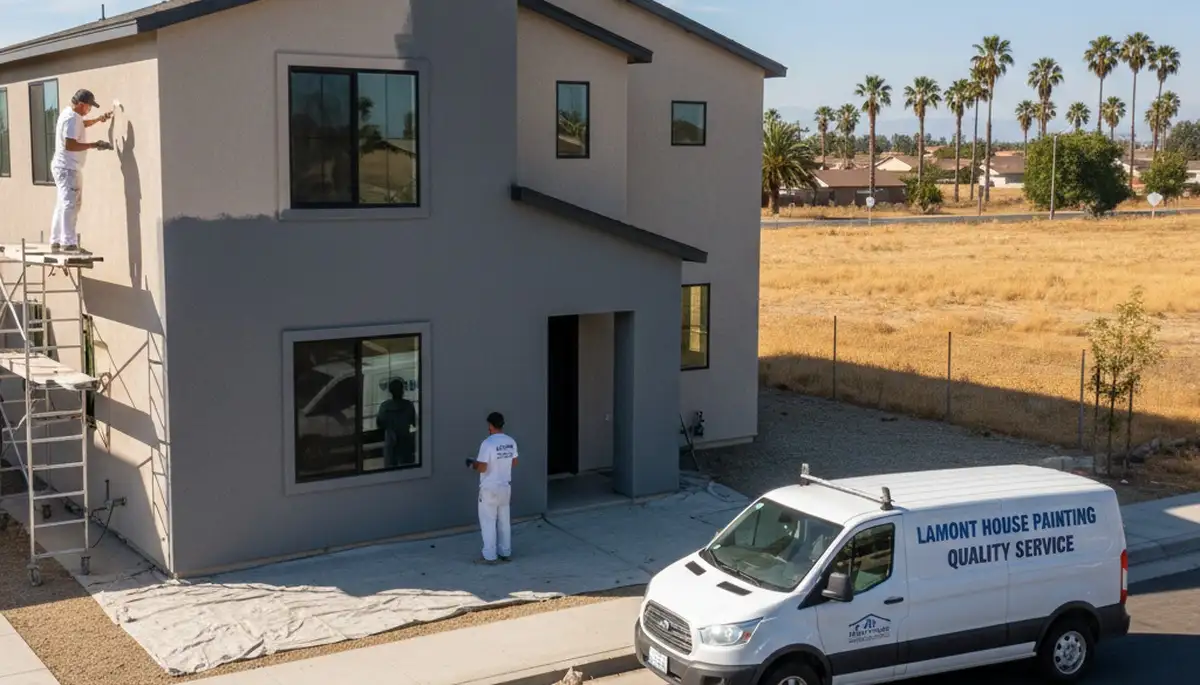 Professional house painters refreshing exterior home in Bakersfield, CA
