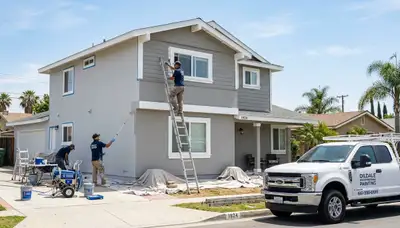 Professional house painters working on residential exterior in Bakersfield, CA