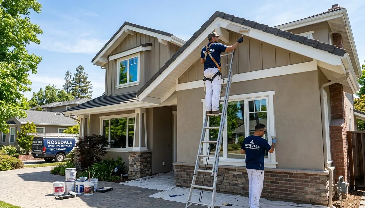 Professional house painter working on residential exterior in Bakersfield, CA