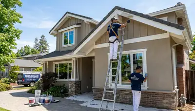 Professional house painter working on residential exterior in Bakersfield, CA