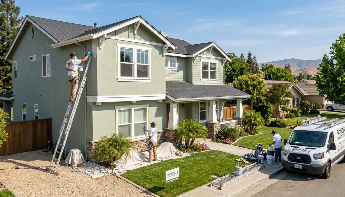 Professional house painter working on exterior home in Bakersfield, CA