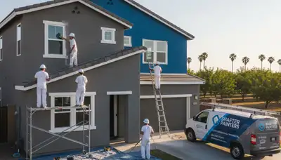 Professional house painters in Bakersfield CA applying fresh exterior paint to a residential home