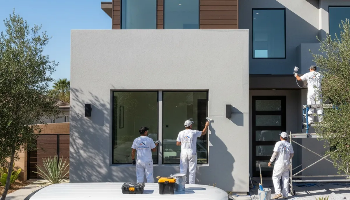 Professional house painters working on exterior home in Bakersfield, CA