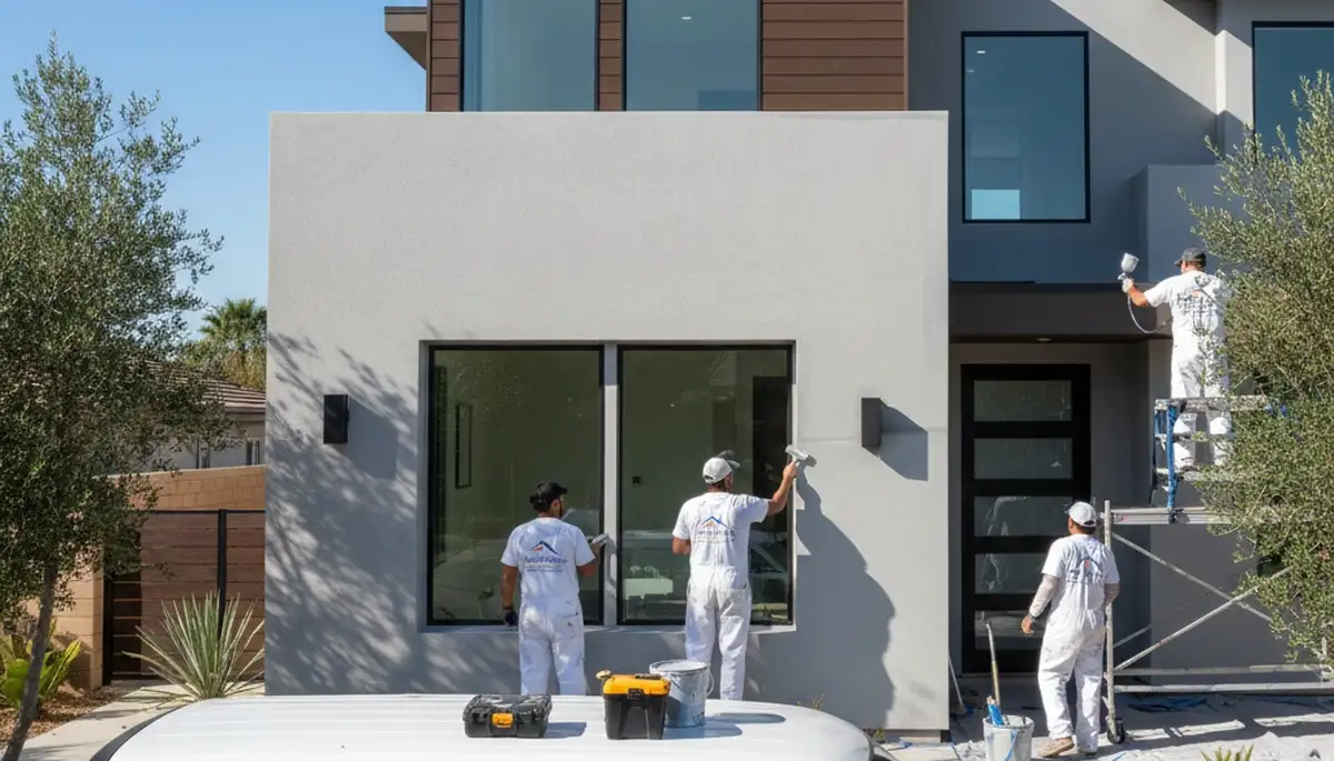Professional house painters working on exterior home in Bakersfield, CA