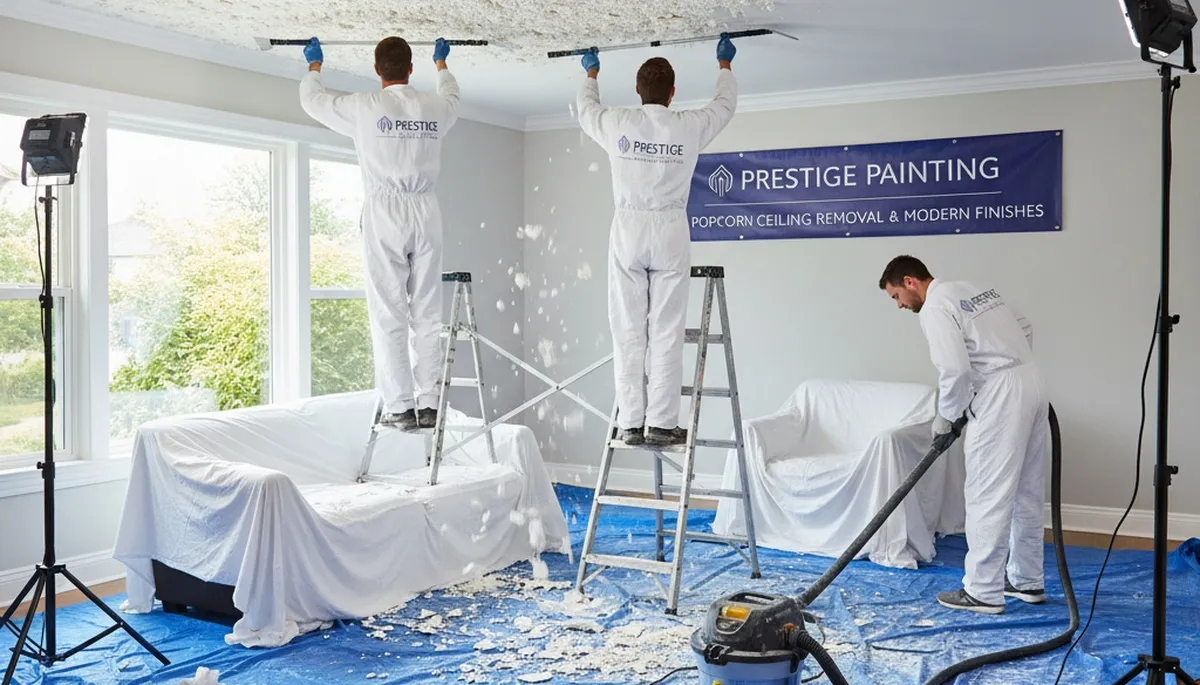 Professional popcorn ceiling removal by house painters in Bakersfield, CA for smooth modern finishes