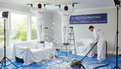 Professional popcorn ceiling removal by house painters in Bakersfield, CA for smooth modern finishes
