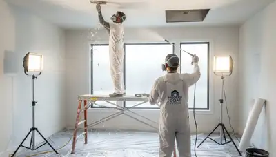 Professional popcorn ceiling removal by house painters in Bakersfield, CA for smooth modern interiors