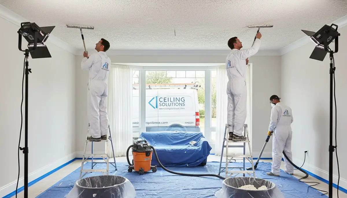 Professional popcorn ceiling removal by house painters in Bakersfield, CA creating smooth finishes