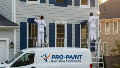 Professional shutter painting and refinishing on a Bakersfield CA home exterior in bright sunlight