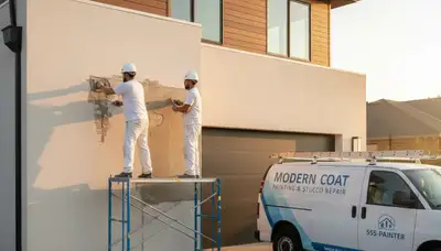 Professional stucco repair on a Bakersfield CA home exterior by local house painting experts
