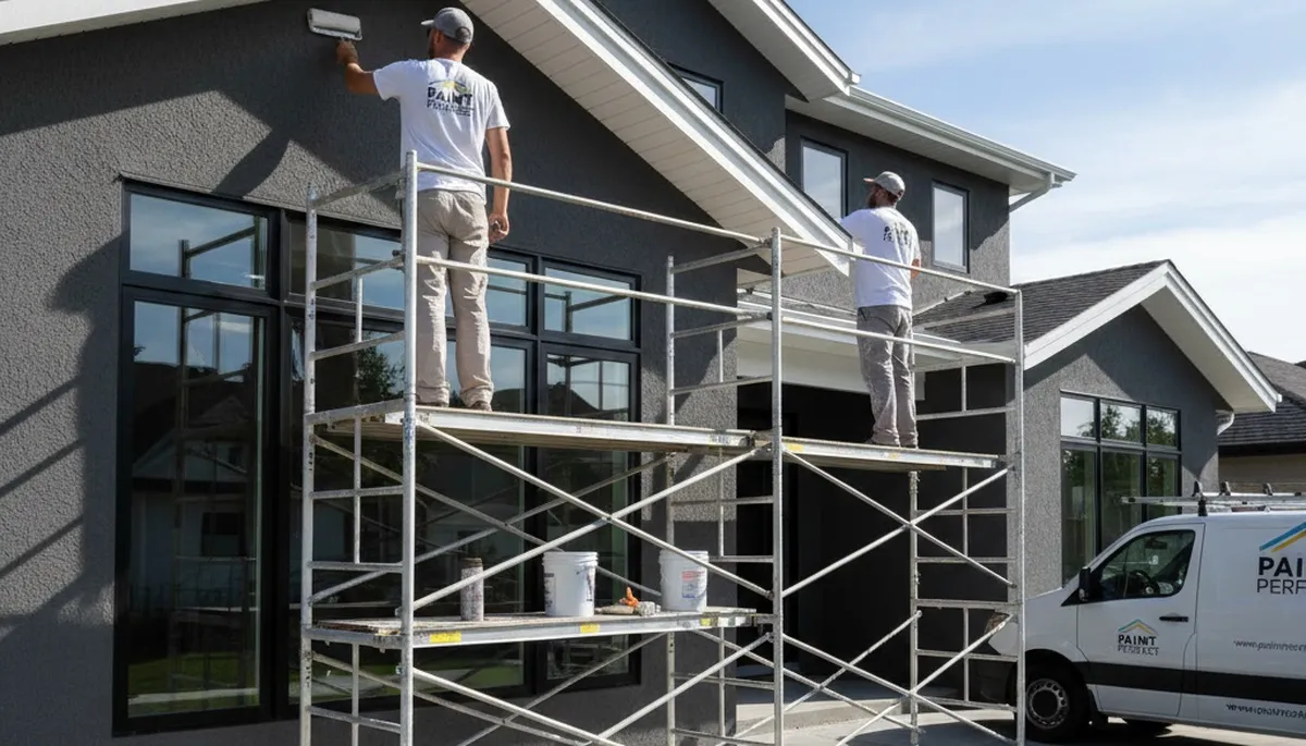 Professional trim and fascia painting on residential home in Bakersfield, CA by expert house painters