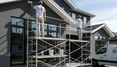 Professional trim and fascia painting on residential home in Bakersfield, CA by expert house painters